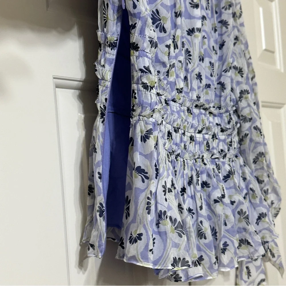 NWT Rebecca Taylor Deco Floral Print Silk Blouse Fleur Aster Ruffle Peplum Sz 8 - Picture 11 of 13